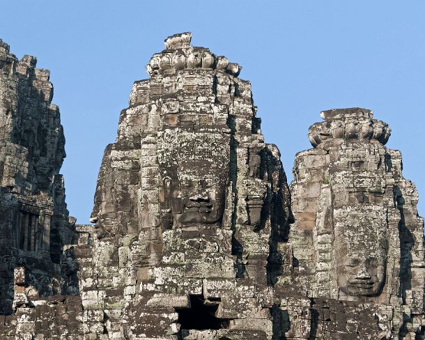 sm_bayonN1418 View of one of more than 50 mystical stone face towers of Bayon temple, Angkor Thom, Siem Reap, Cambodia