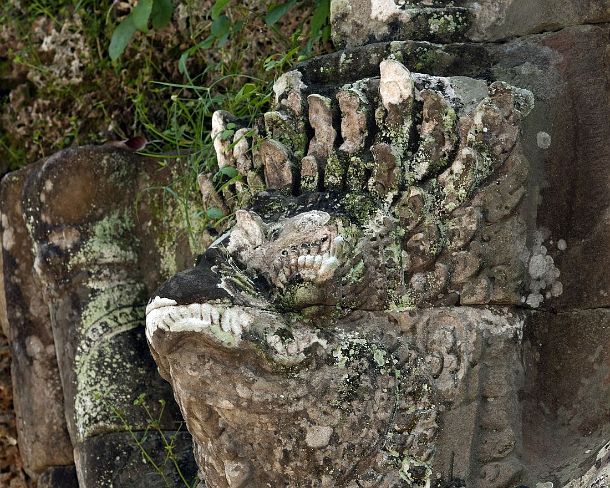 smpreakhanN1458 Detail of a bas-relief depicting a Garuda, the mythical Hindu bird and mount of Vishnu, at an outer wall of Preah Khan temple, built by King Jayavarman Vii. in...