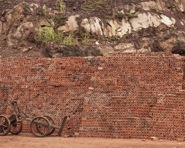 smLuangPN1515 Pile of bricks produced by traditional brickyard nearby Luang Prabang, Laos