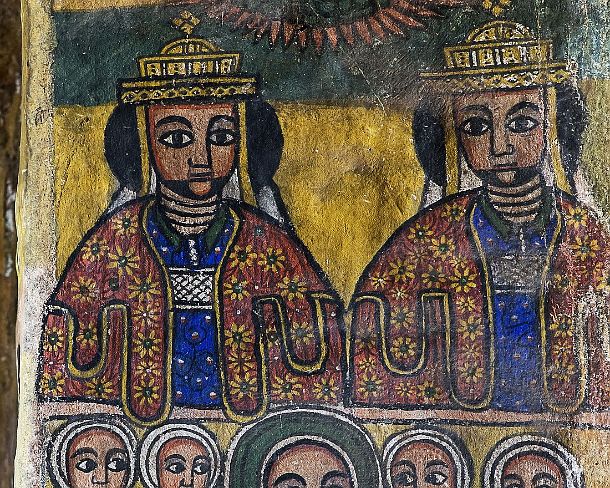 smgva_ET_x3223_g The two royal brothers Abreha and Atsbeha (Ezana und Saizana), below: Abba Salama (Frumentius) , canvas painting in the orthodox church Abreha wa Atsbaha,...