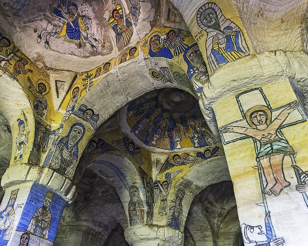 smgva_ET_x3391_g Interior of the rock-hewn church Abuna Gebre Mikael covered with frescos, Gheralta, Tigray, Ethiopia