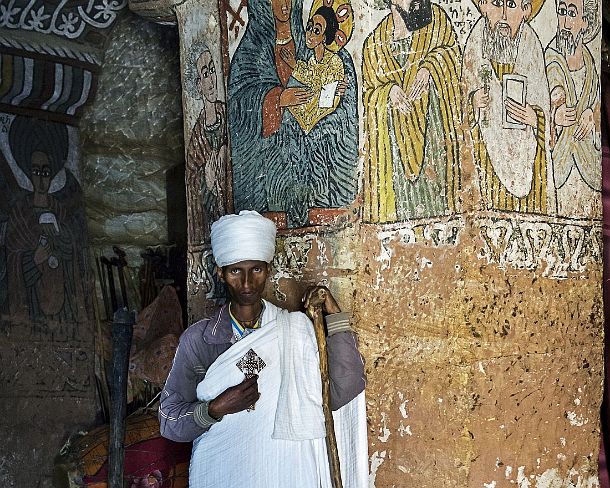 smgva_ET_x2456_g Orthodox priest of rock-hewn church Abuna Yemata Guh, Gheralta region, Tigray, Ethiopia