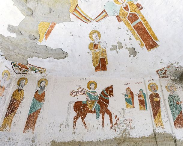 smgva_ET_x2078_g Saint Mercurius mounting a dark brown horse, to his left Moses and Aaron, to his right the Cappadocian Fathers Saint Basil and his brother Saint Gregory, Saint...