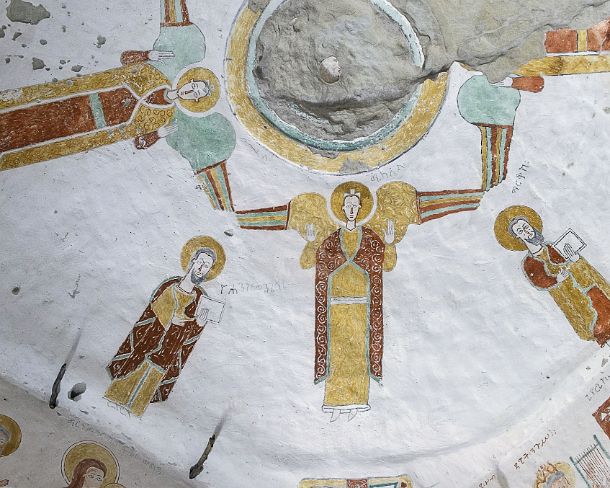 smgva_ET_x2138_g Ceiling depicting a circle Archangels and Evangelists, f resco in the orthodox rock-hewn church Daniel Qorqor, Gheralta region, Tigray, Ethiopia