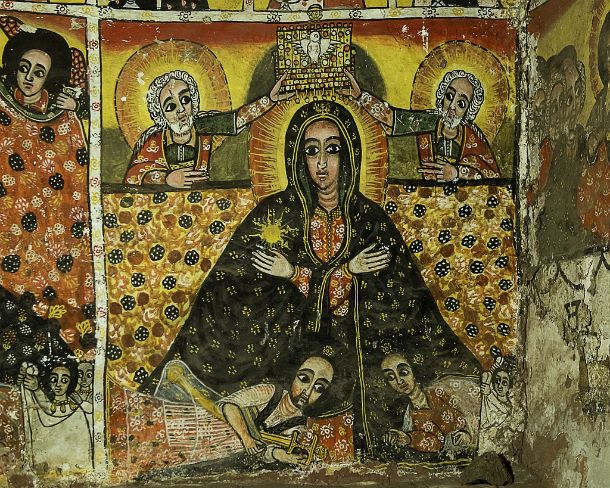 smgva_ET_x1889_g The coronation of the Virgin Marya as Queen of Heaven, fresco in the orthodox rock church Maryam Papaseytti, Gheralta, Tigray, Ethiopia