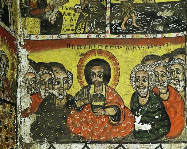 smgva_ET_x1897_g Jesus is sending out the Twelve Apostels, fresco in the in the orthodox rock church Maryam Papaseytti, Gheralta, Tigray, Ethiopia