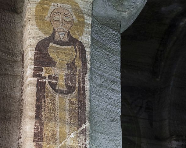 smgva_ET_x2163_g Ethiopian Christian monk Saint Stephen (Estifanos), Fresco in the orthodox rock church Debre Maryam Qorqor, Gheralta, Tigray, Ethiopia