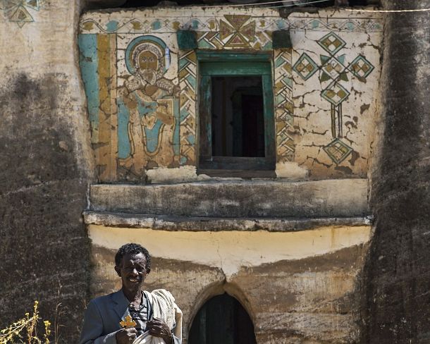 smgva_ET_x1619_g West faÃ§ade end entrance to the orthodox rock-hewn church Medhane Alem Kesho, quite possibly one of the oldest rock-hewn churches in Tigray, Tsaeda Amba...