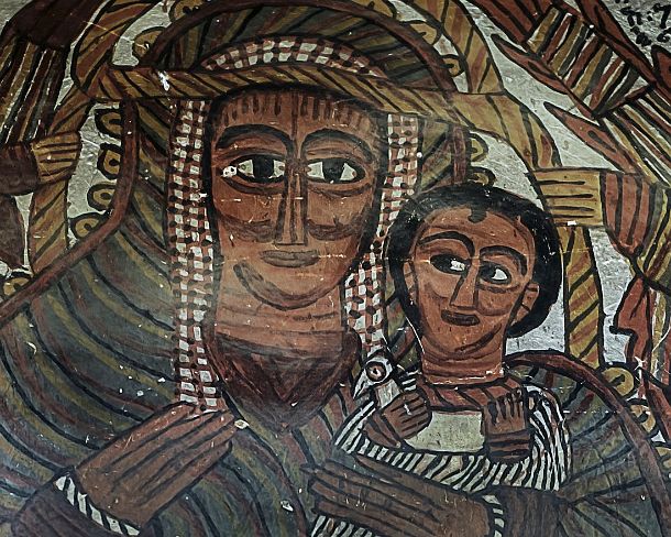 smgva_ET_x1663_g Virgin Marya with Jesus, fresco in the orthodox rock-hewn church Petros and Paulus, Gheralta, Tigray, Ethiopia