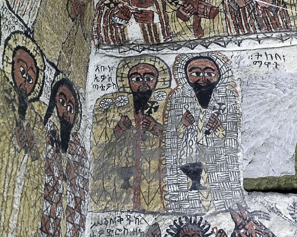 smgva_ET_x2370_g Abuna Ewostatewos und Tekle Haymonot, two of the clerical leaders in the Ethiopian church history of the 14th century, fresco in the orthodox rock-hewn church...